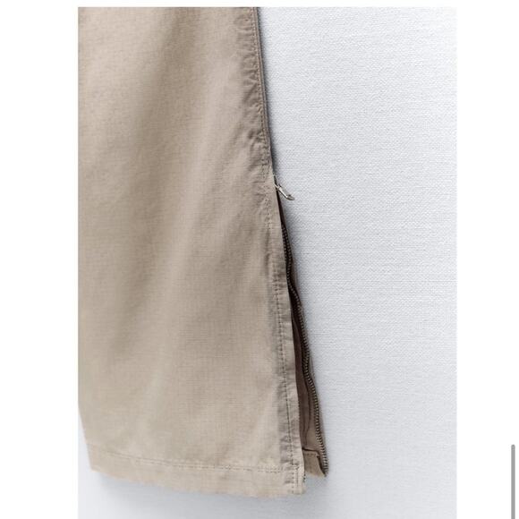 Zara Sleeveless Hooded Jumpsuit Khaki Size Large Trending Y2K Utility - Picture 5 of 8